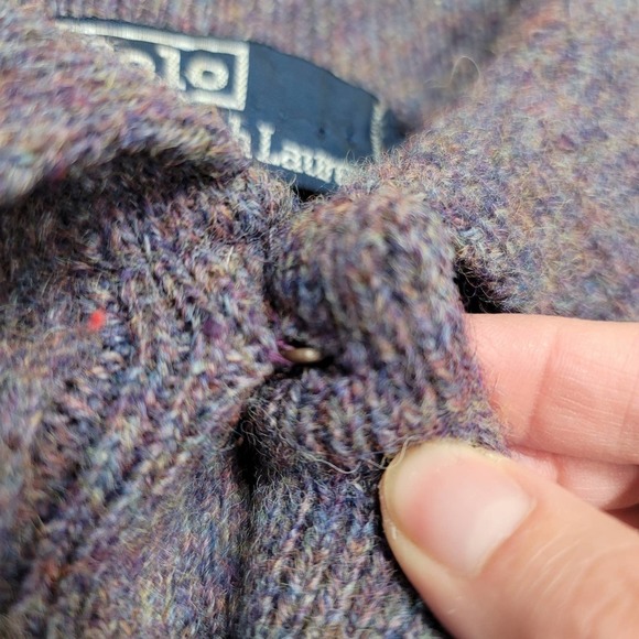Vintage Men's Polo Ralph Lauren Wool Collared Neck Buttoned Sweater Marled Knit - Picture 6 of 8